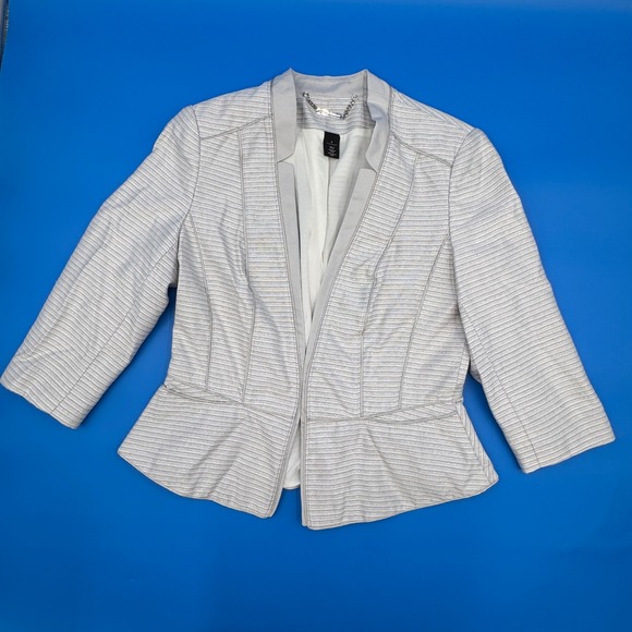 White House Black Market Jackets & Blazers - White House‎ Black Market Grey Metallic Textured Peplum Blazer Jacket Size 8